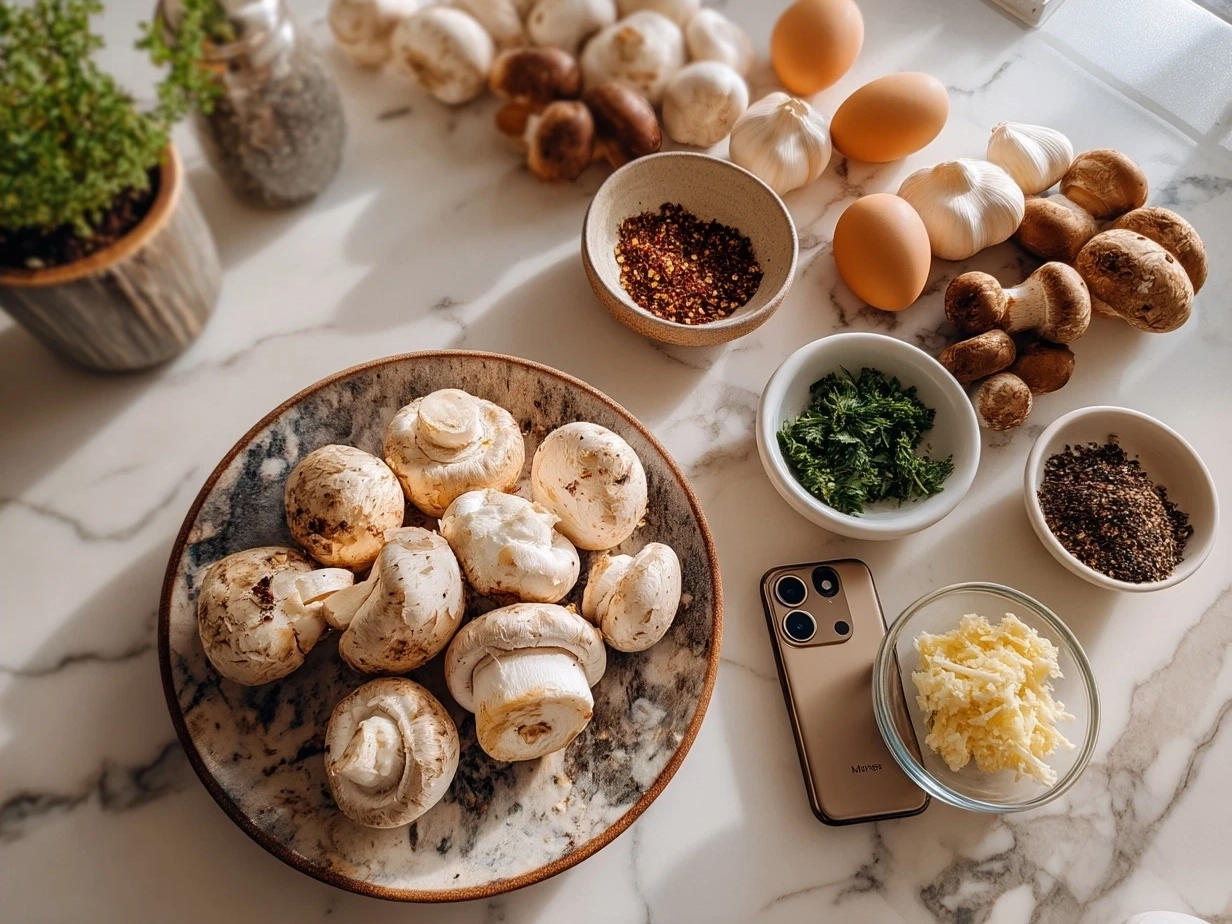 Ingredients for stuffed mushrooms laid out
