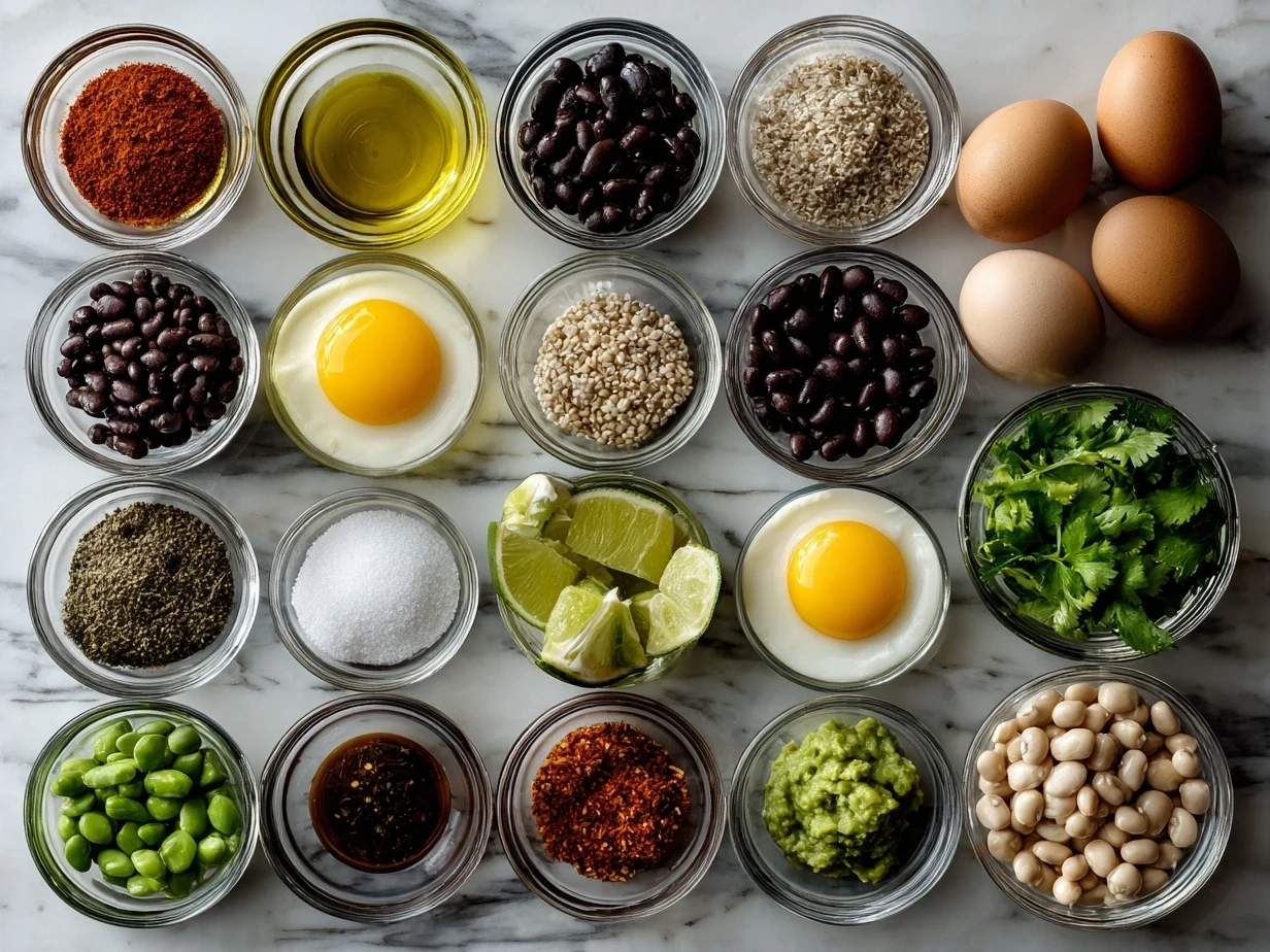 Ingredients for Texas Caviar recipe laid out on kitchen table