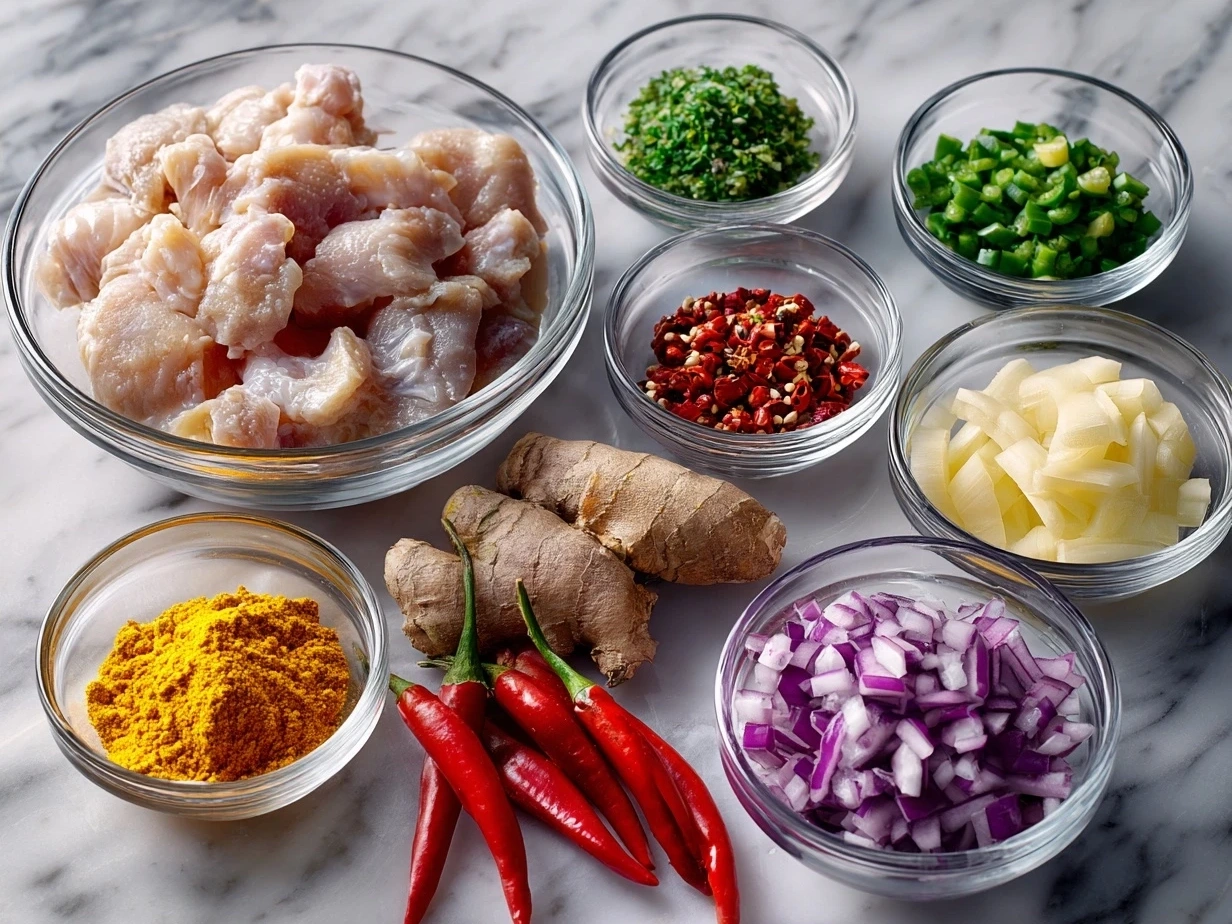 Ingredients for Thai Red Curry Chicken laid out