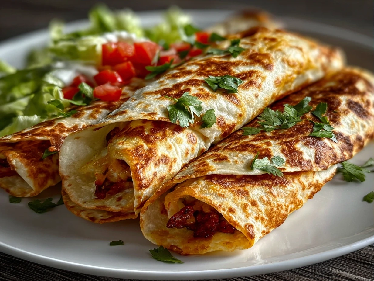 Finished tortilla roll-ups appetizer served on a platter with fresh herbs