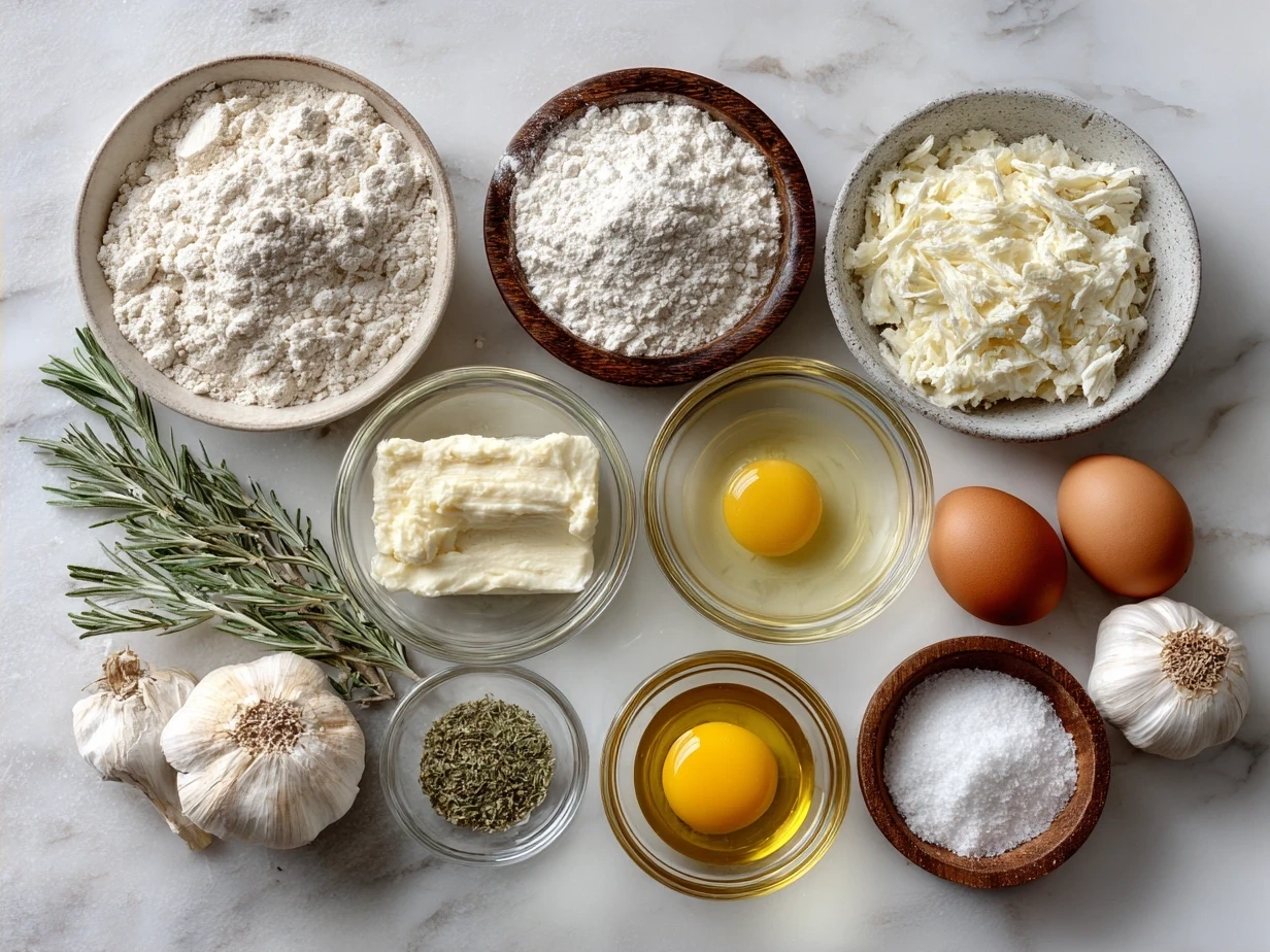 Ingredients for White Garlic Pizza Sauce laid out on a table