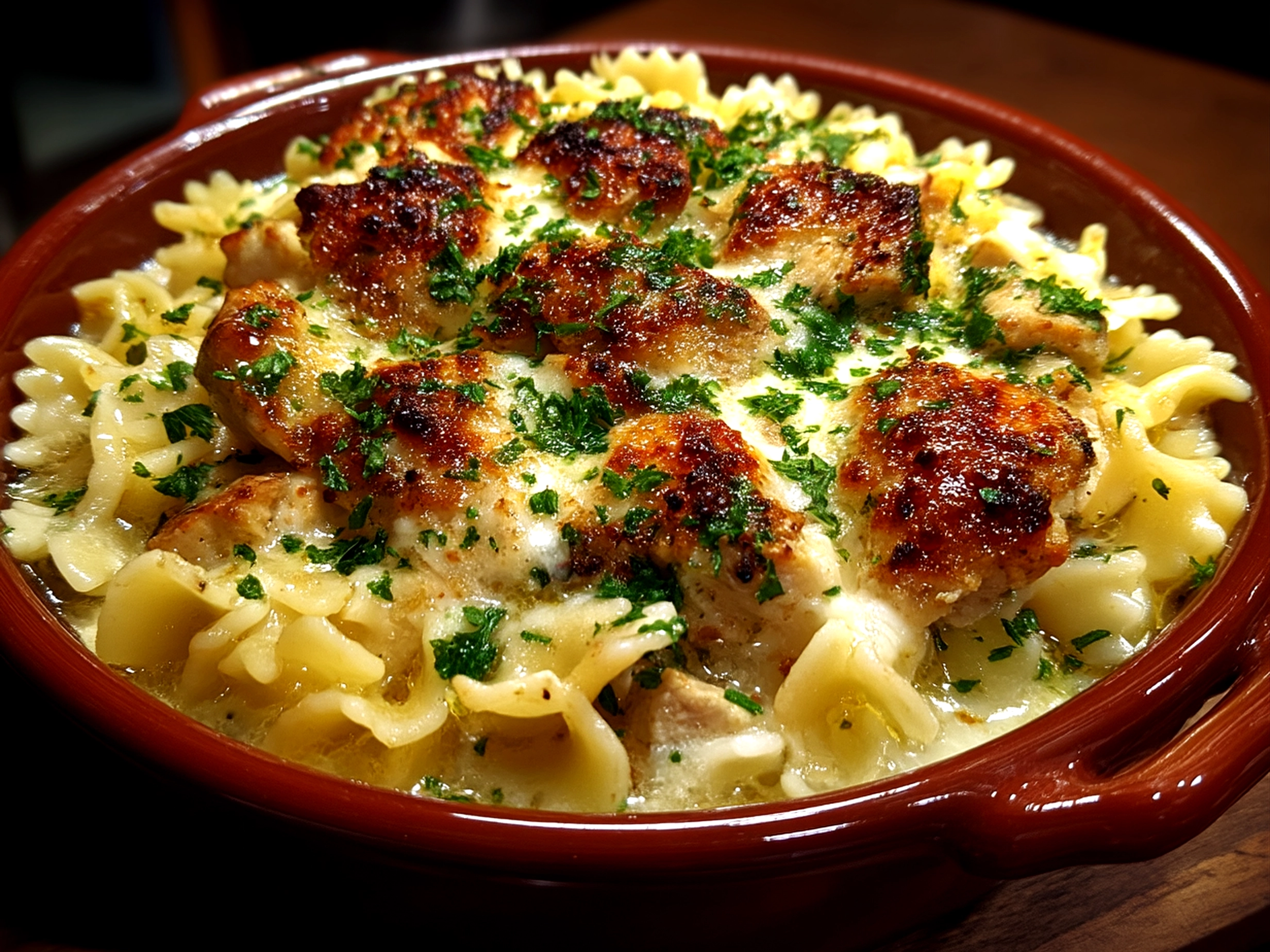 Close-up of a bowl of creamy Chicken Alfredo Lasagna Soup ready to serve