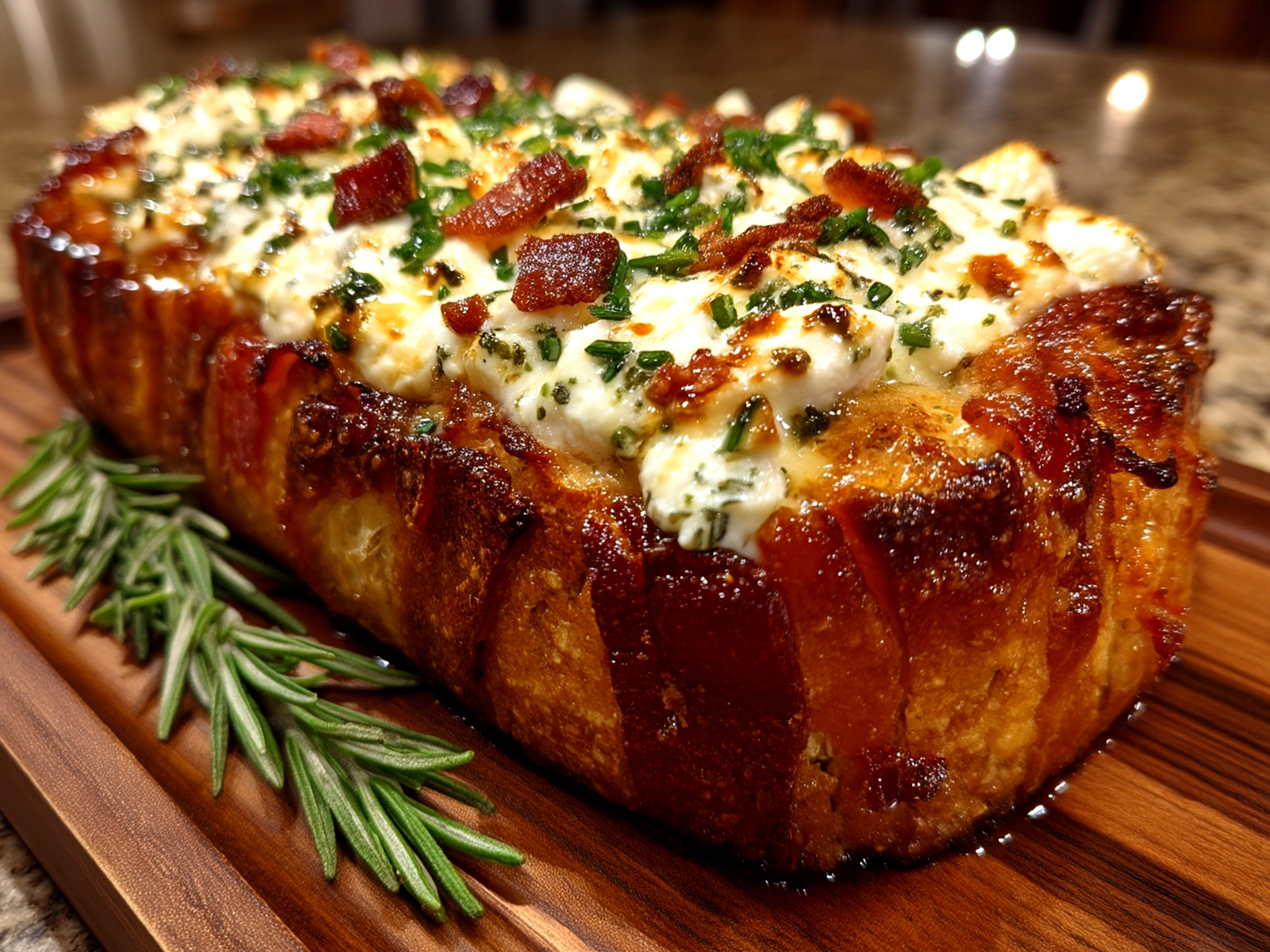 Sliced Bacon Goat Cheese Appetizer Log served on a platter with crackers and fresh fruit
