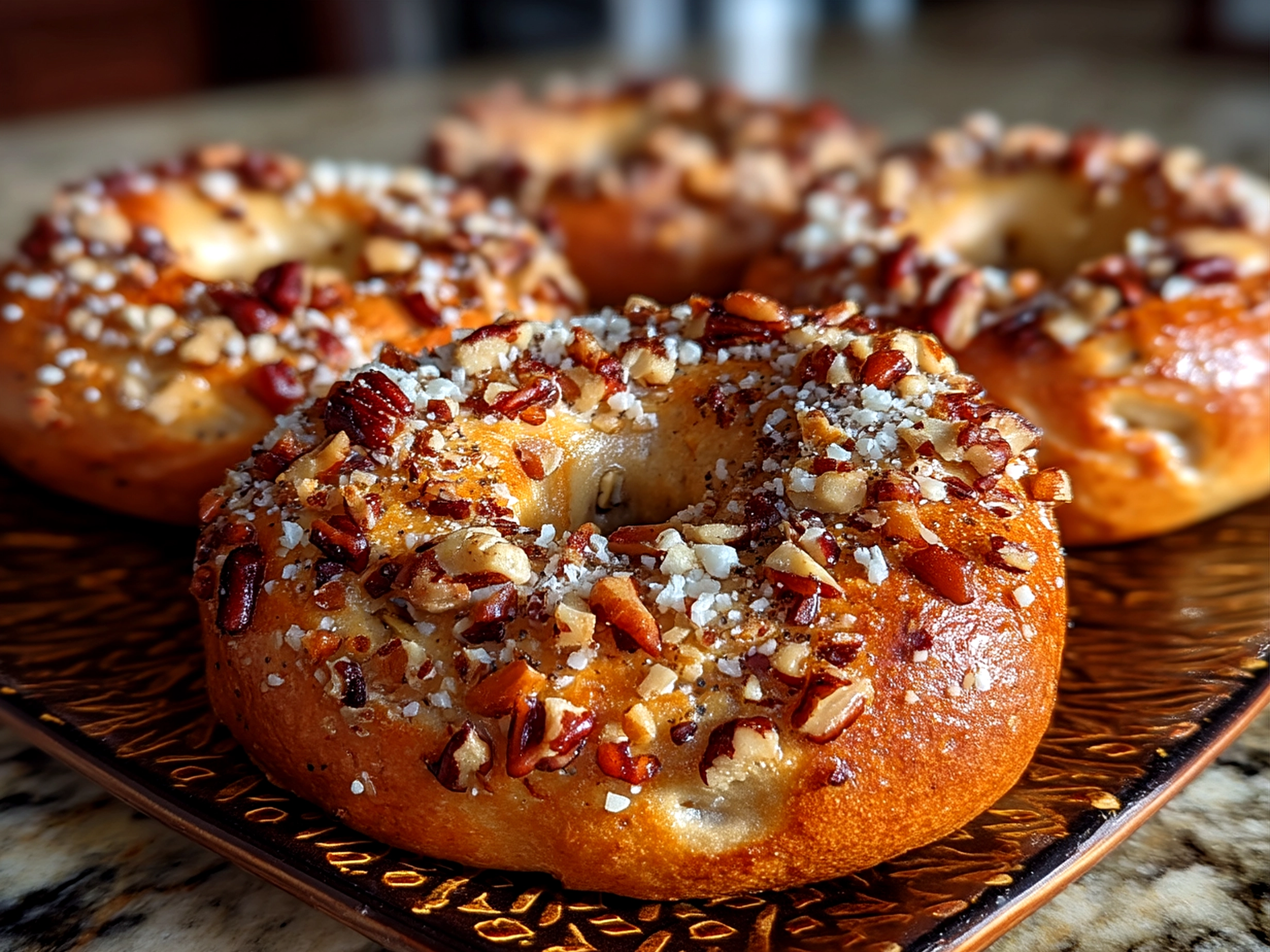 Warm Banana Nut Bagels served with cream cheese