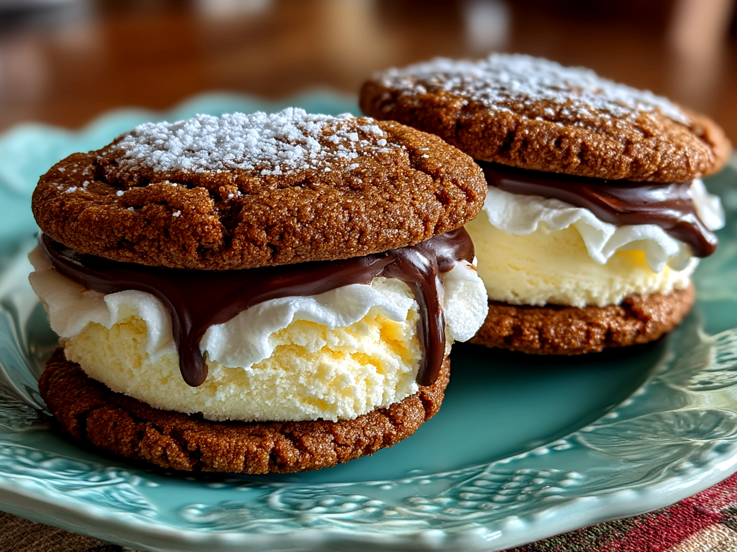 Basketball Ice Cream Cookie Sandwiches served on a bright wooden board with fresh fruit