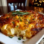 Beautiful cheesy Funeral Potatoes with melted cheese and crispy topping