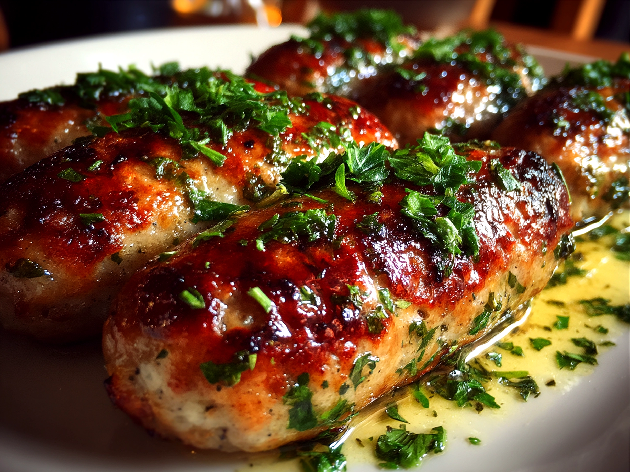 Plated Breakfast Sausages served with eggs and toast