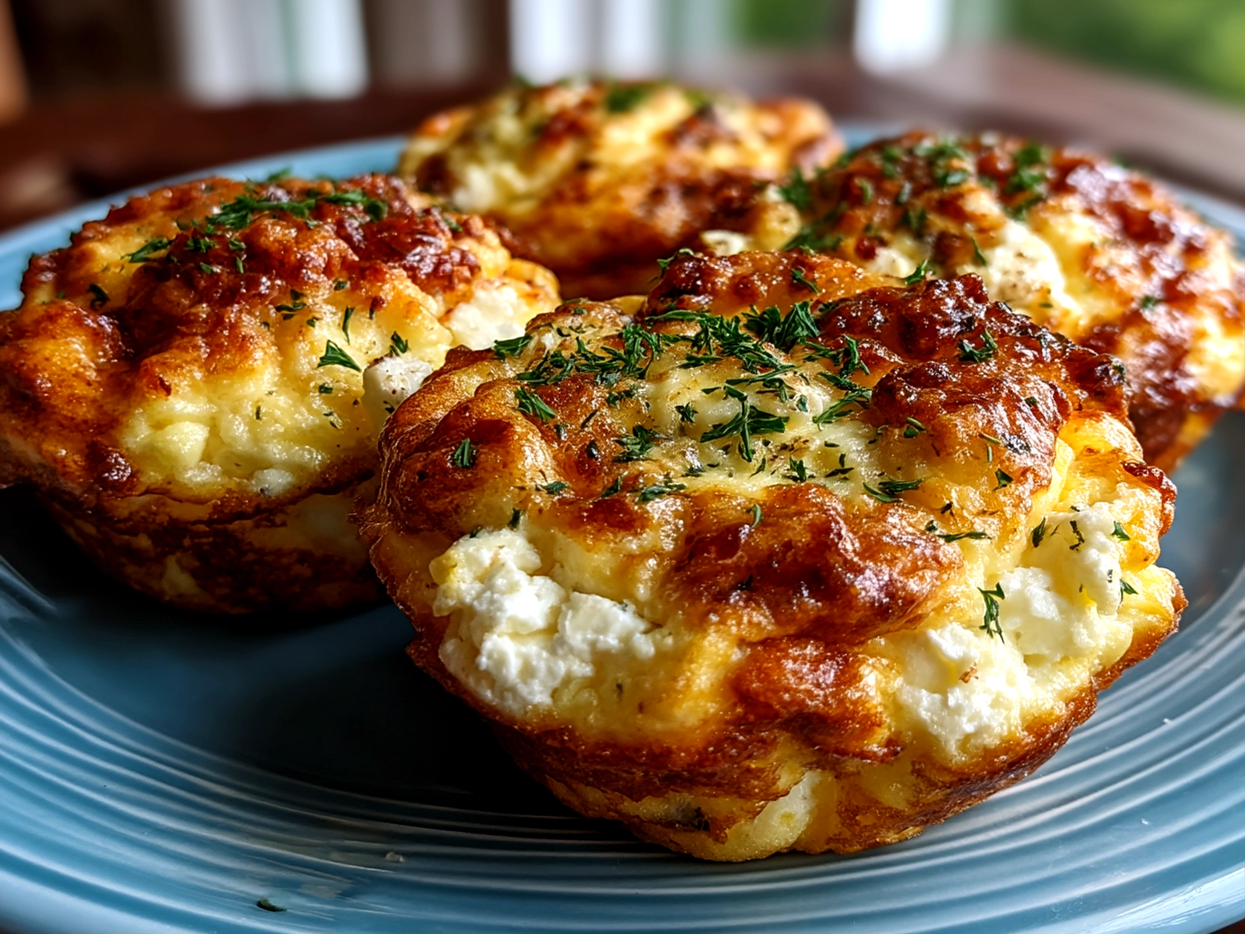 Freshly baked Cottage Cheese Egg Bites served with avocado slices and salsa