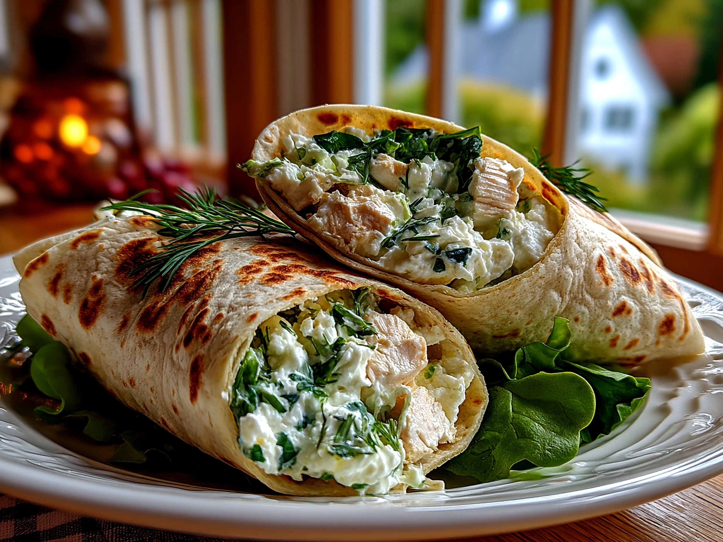 Freshly assembled Cottage Cheese Wrap served with fresh veggies
