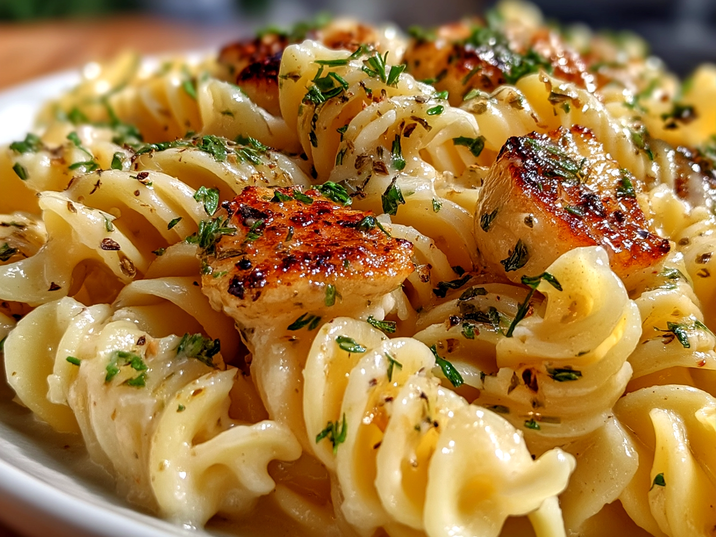 Creamy Roast Garlic and Lemon Pasta Sauce served over pasta garnished with parsley