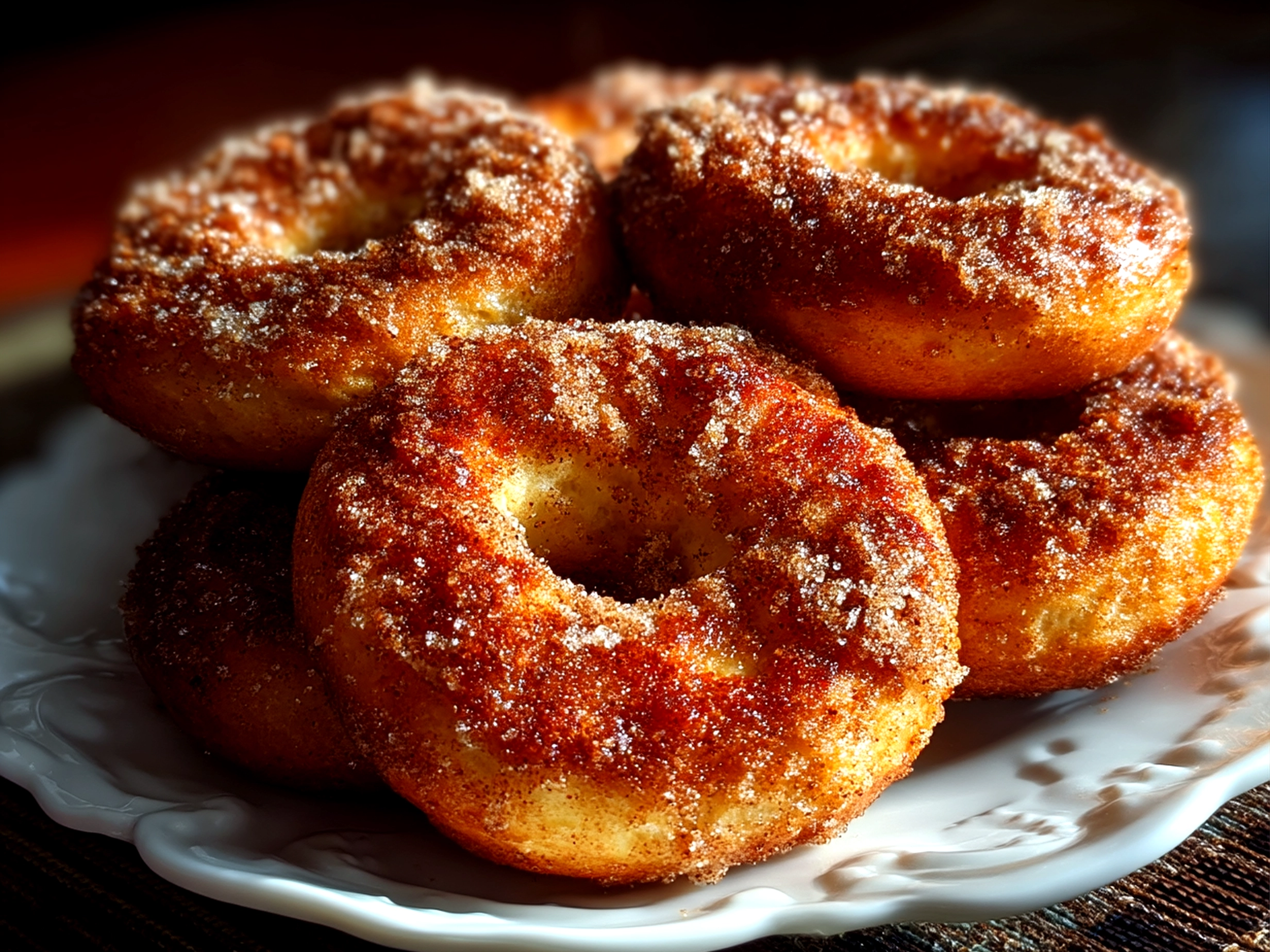 Finished cinnamon sugar bagels with golden crust on a serving plate