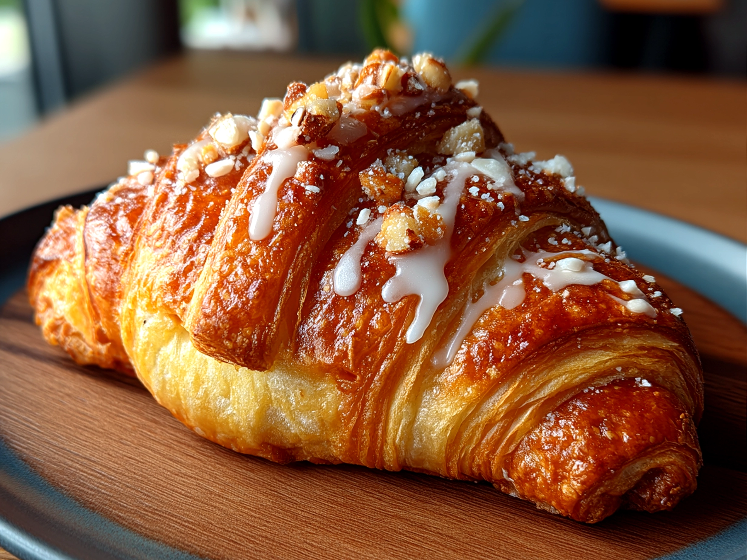 Close-up of finished cookie croissant served on a plate