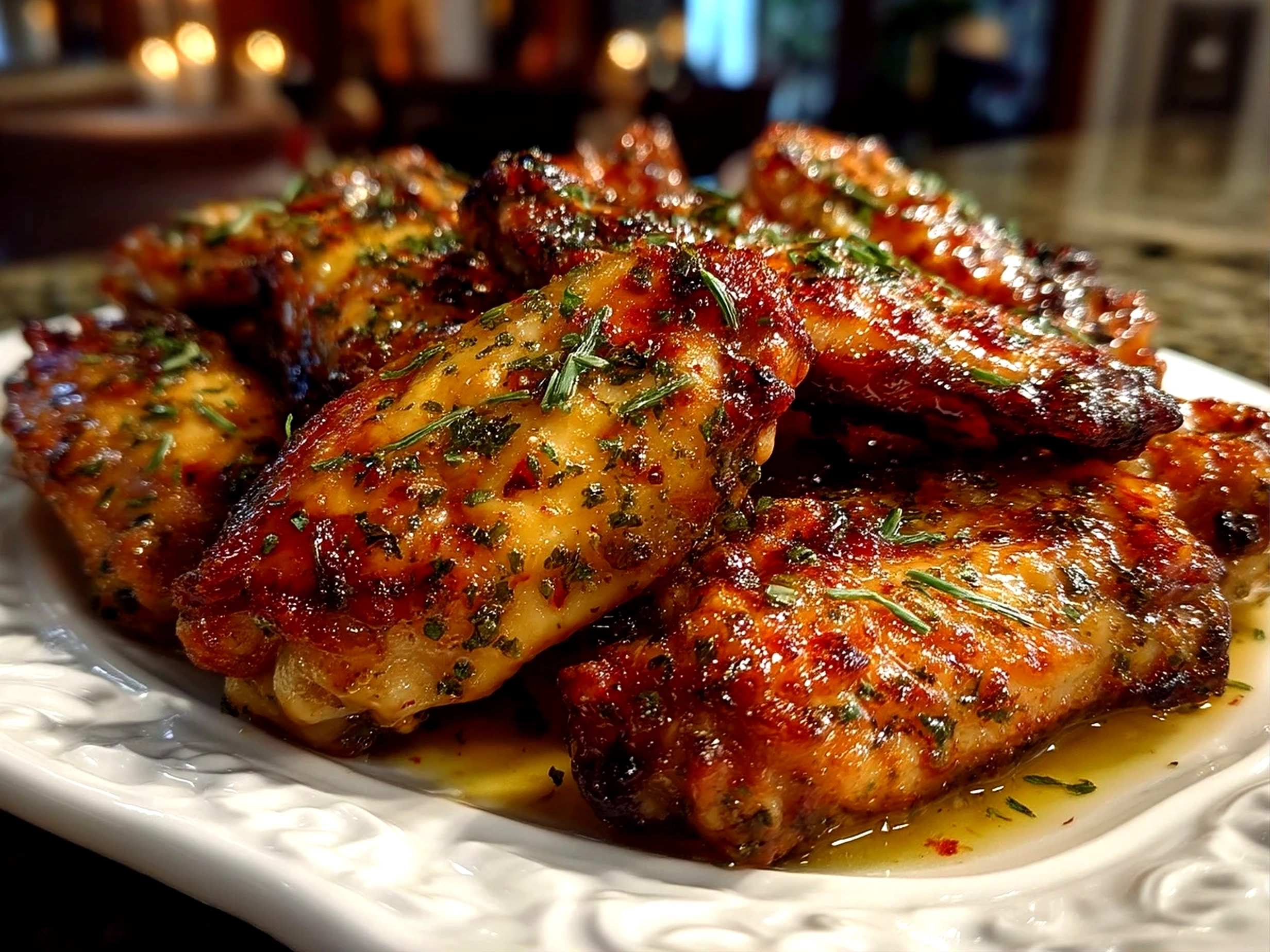 Finished crispy lemon pepper wings served on a platter