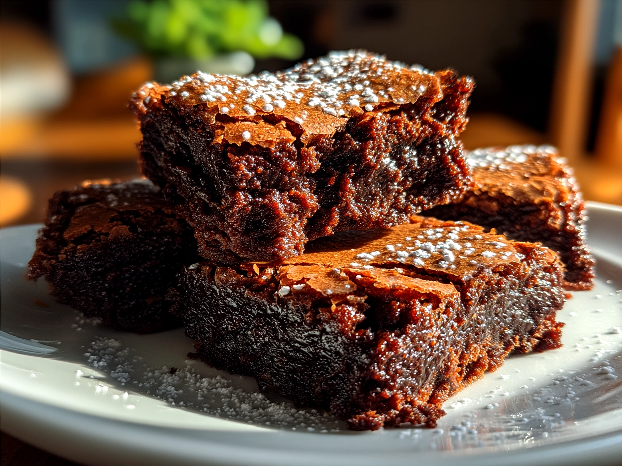 Serving Flourless Greek Yogurt Brownies with ice cream and fresh berries