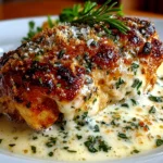 Freshly baked Caesar chicken with creamy Parmesan sauce