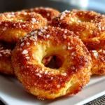 Freshly baked cinnamon sugar bagels on a white plate