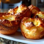 Freshly baked sourdough popovers on white plate