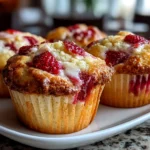 Freshly baked Strawberry Greek Yogurt Muffins close-up