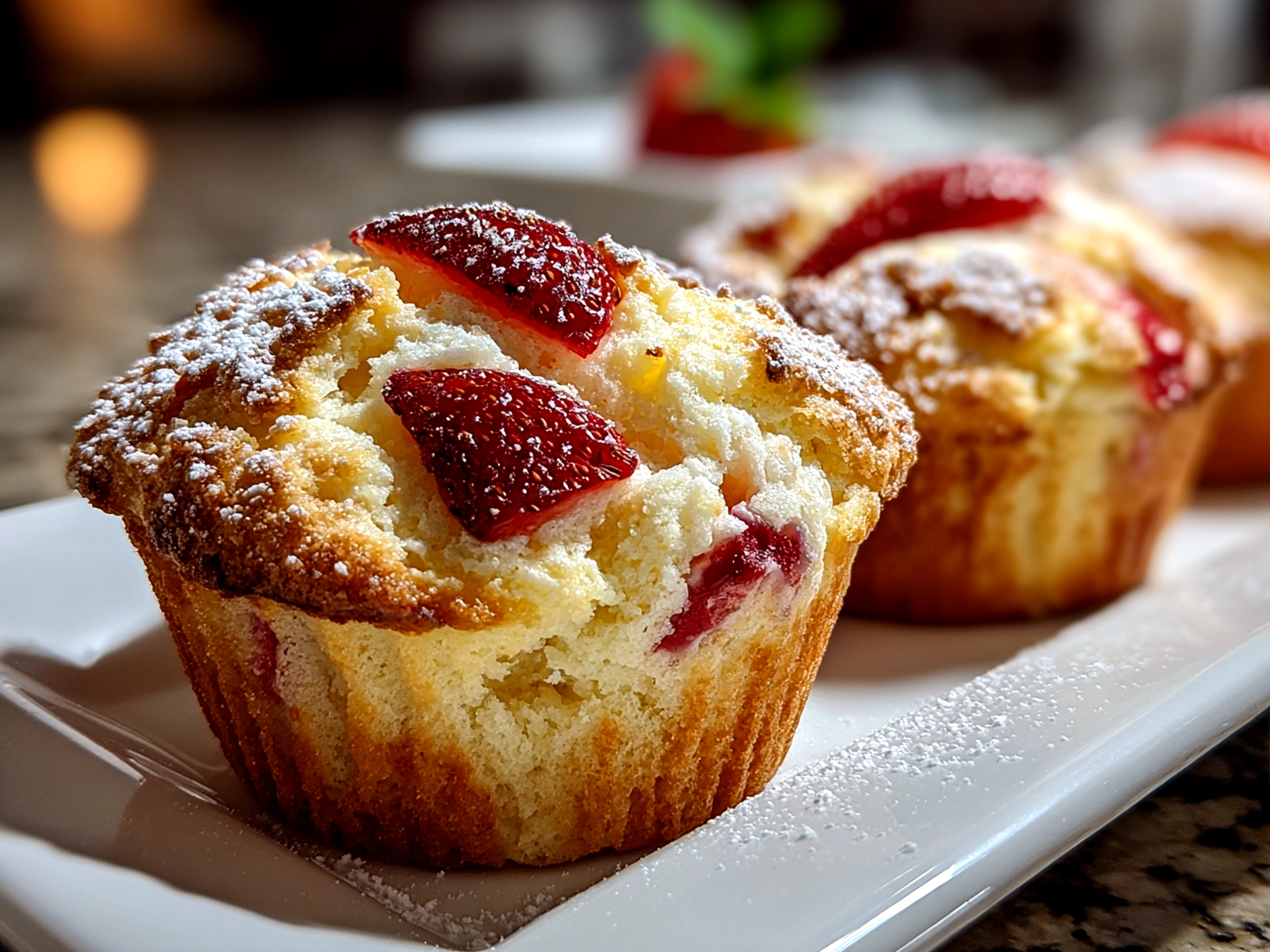 Freshly baked strawberry shortcake muffins
