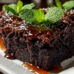 Freshly prepared Chocolate Mint Brownies on white plate