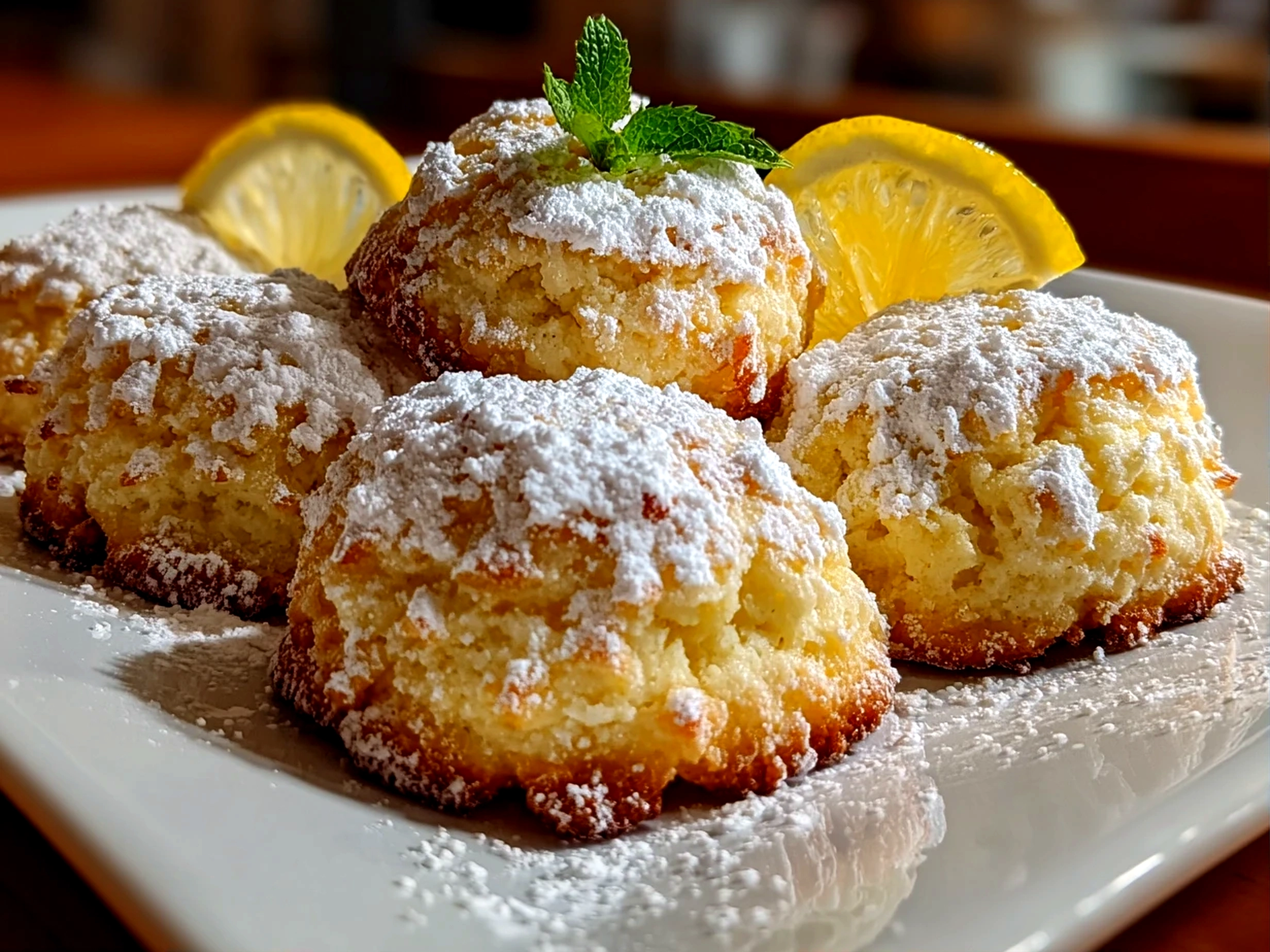Freshly prepared Limoncello Cookies on white plate