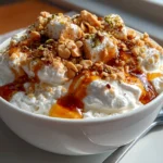 Freshly prepared Peanut Butter Yogurt Fluff Bowl with vibrant toppings