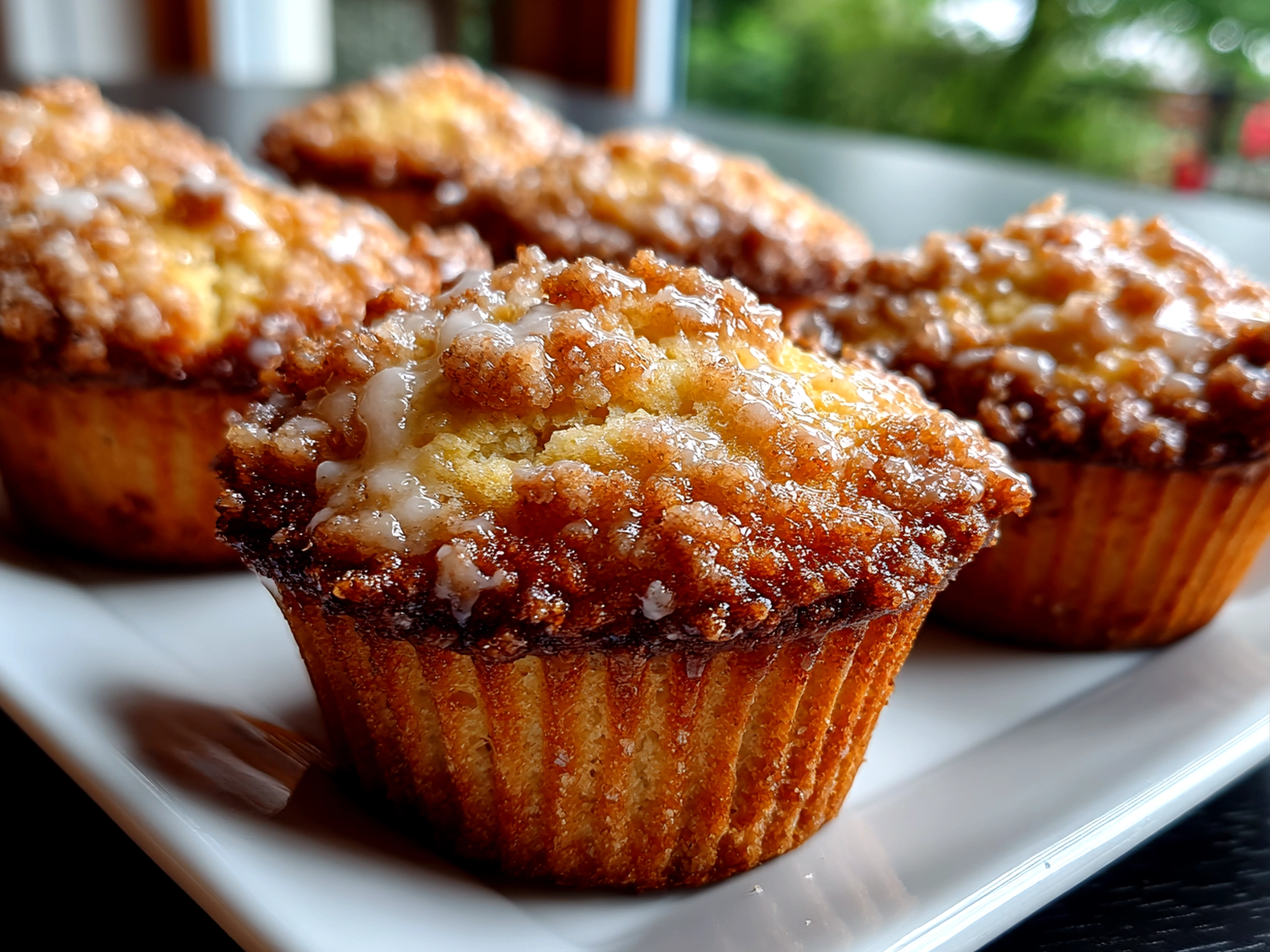 Freshly prepared sourdough coffee cake muffins close-up