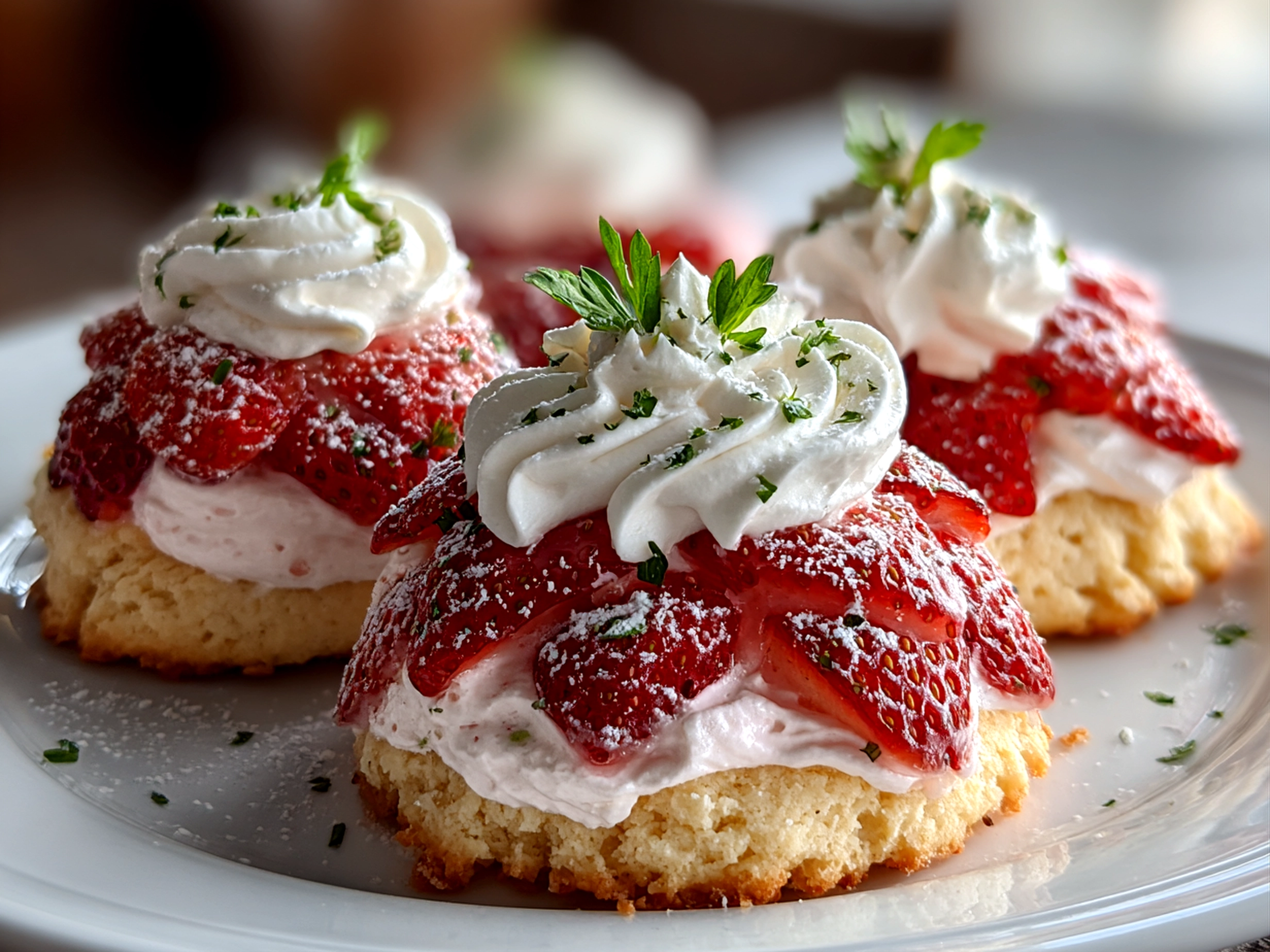 Freshly prepared Strawberry Cool Whip Cookies on white plate