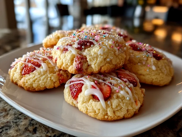 Freshly Prepared Strawberry Sugar Cookies on White Plate
