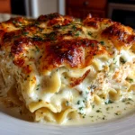 Home Cook, taken with iPhone 14. Close-up slight angle of comforting Chicken Alfredo Lasagna Soup on white plate. Hearty comforting --ar 4:3 --style raw --s 240