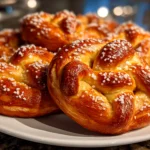 Home cook, taken with iPhone 14. Close-up slight angle of homemade basketball pretzel cookies on white plate. Mouthwatering --ar 4:3 --style raw --s 230