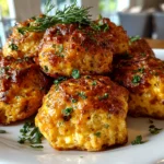 Homemade Cheddar Bay Sausage Balls on white plate