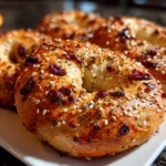 Homemade sourdough blueberry bagels fresh from oven