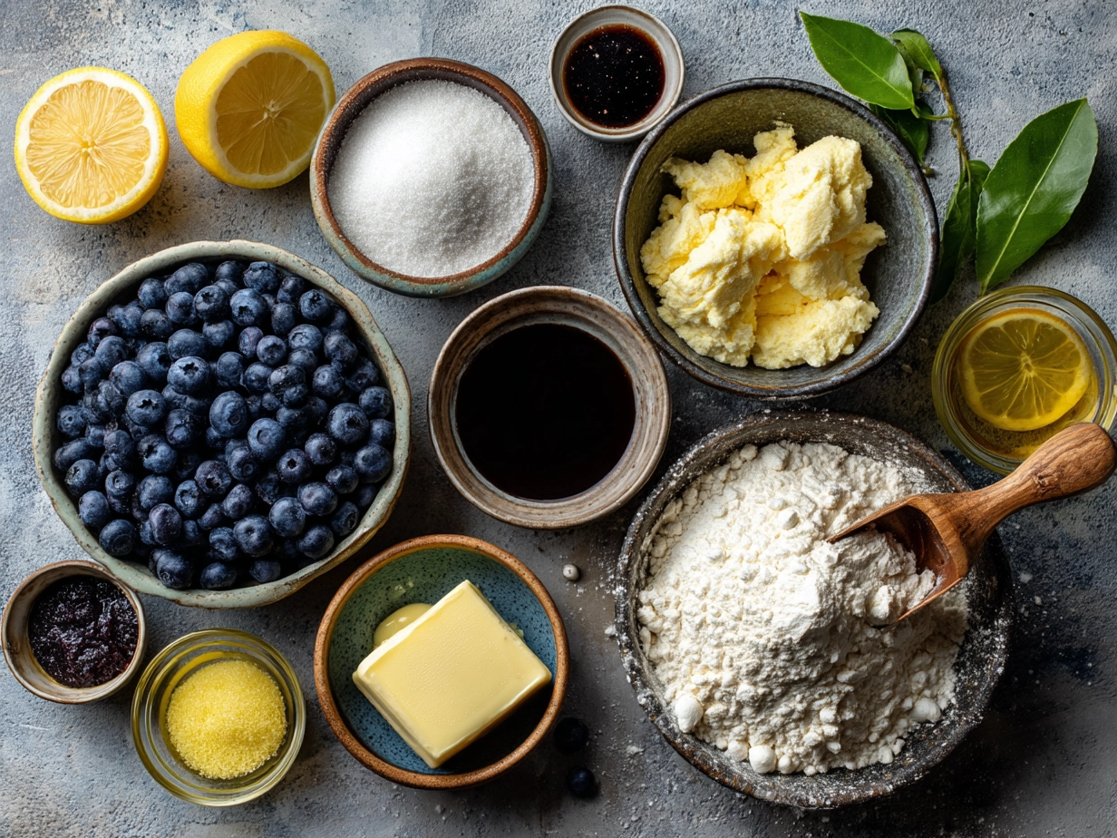Ingredients for Lemon Blueberry Cheesecake preparation