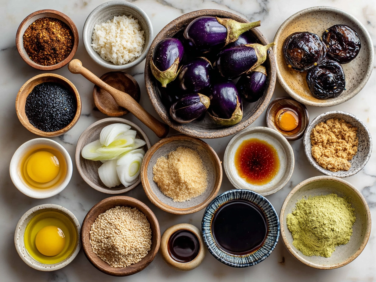 Ingredients for Miso Glazed Eggplant laid out