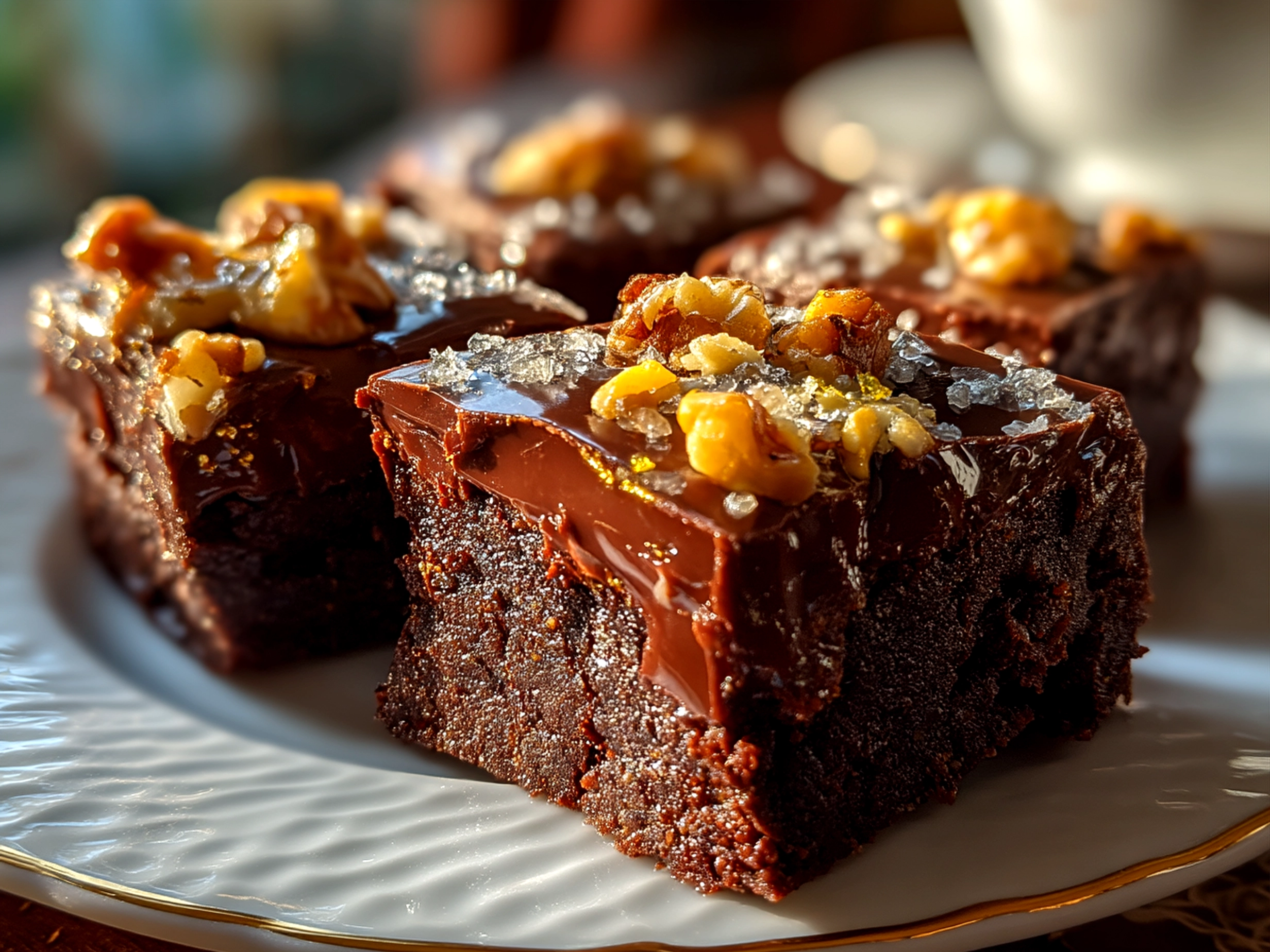 Deliciously served No-Bake Brownies with ice cream and caramel drizzle