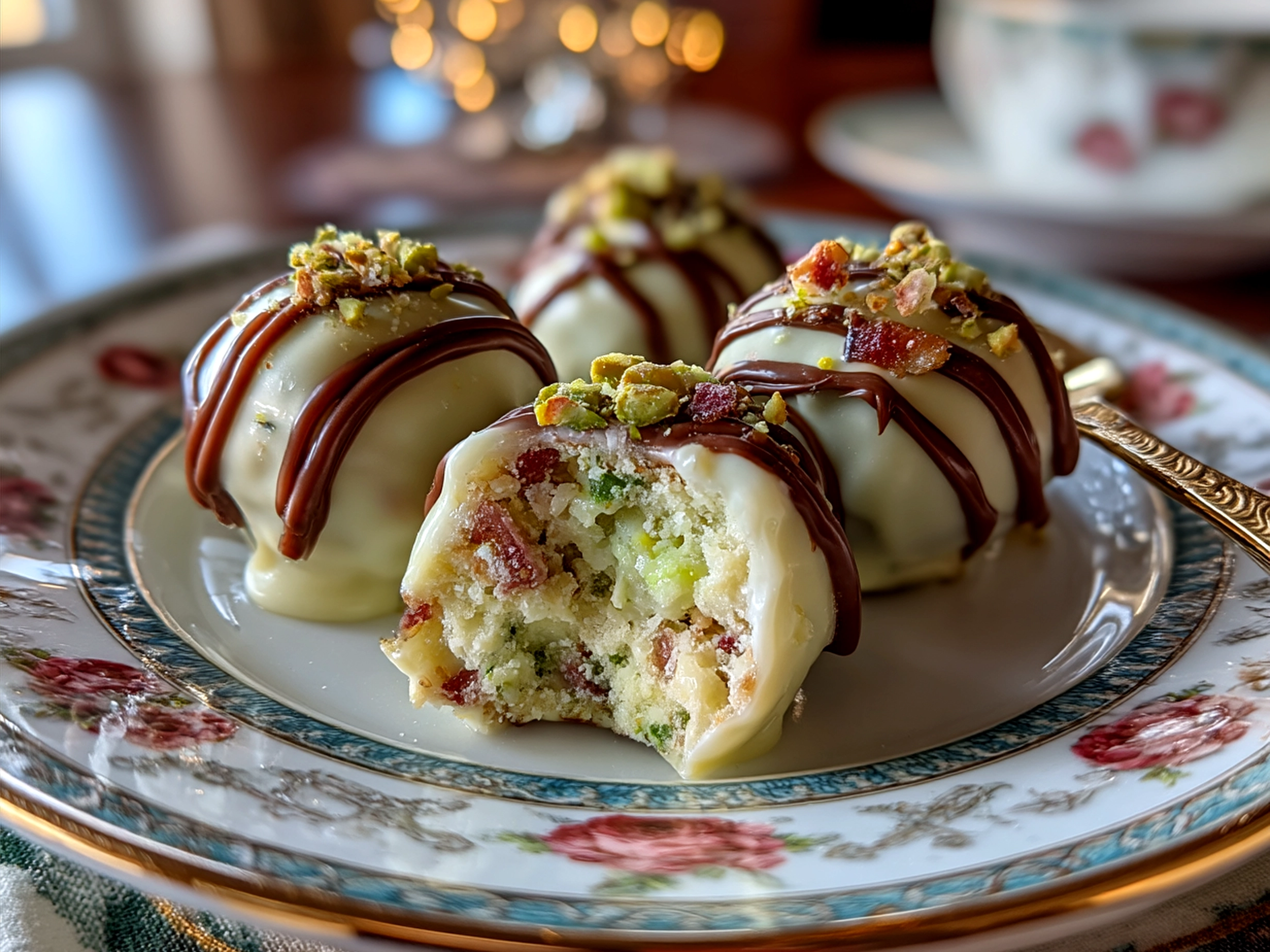 Festive plated No-Bake Grinch Oreo Truffles ready to serve at a holiday party