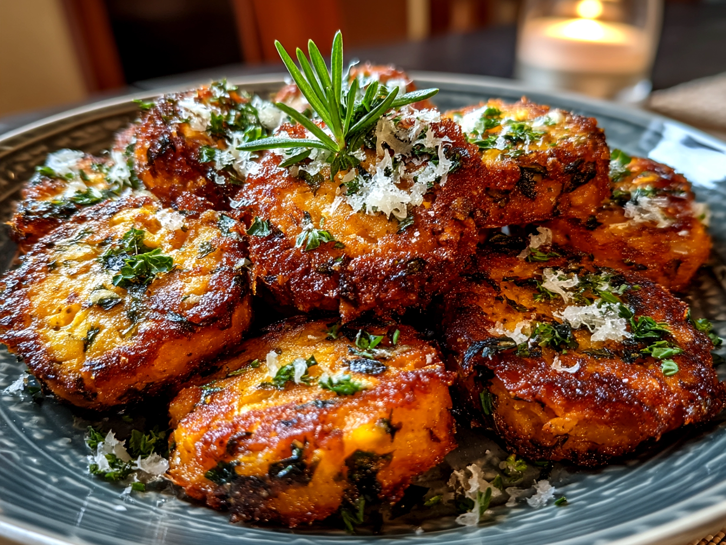 Plated Parmesan Herb Sweet Potato Medallions ready to serve