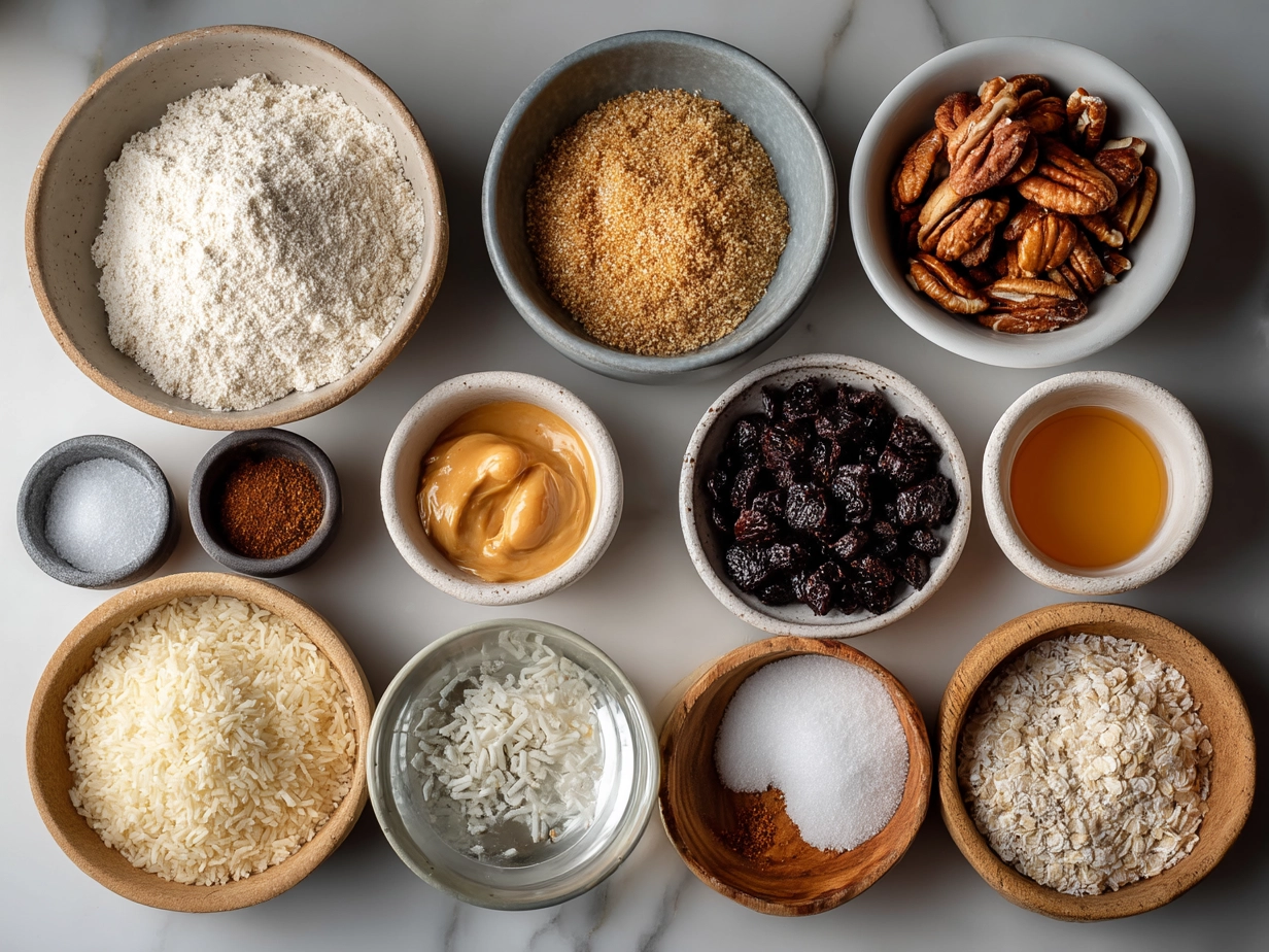 Ingredients for Peanut Butter Balls with Rice Krispies laid out on a table