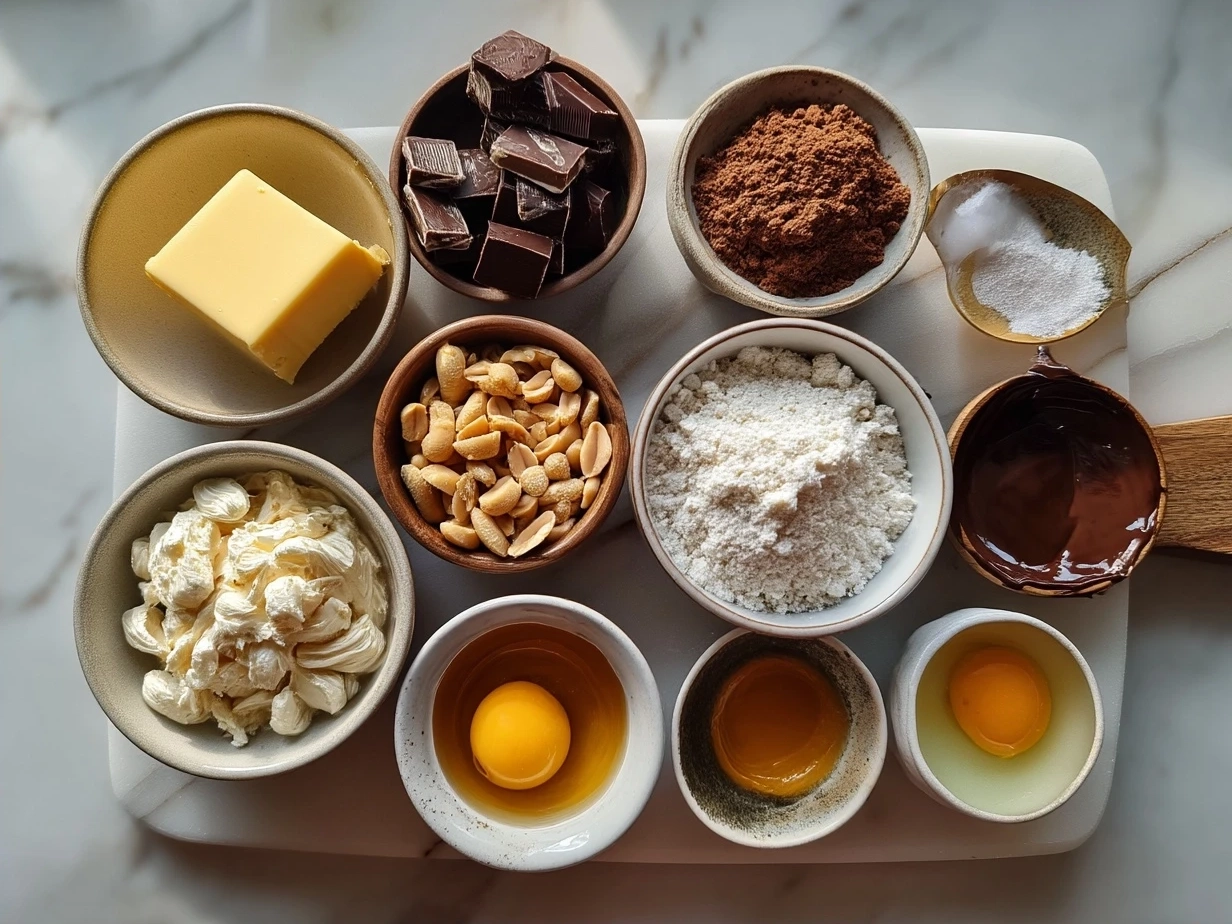 Ingredients for Peanut Butter Cup Chocolate Roll laid out on kitchen counter