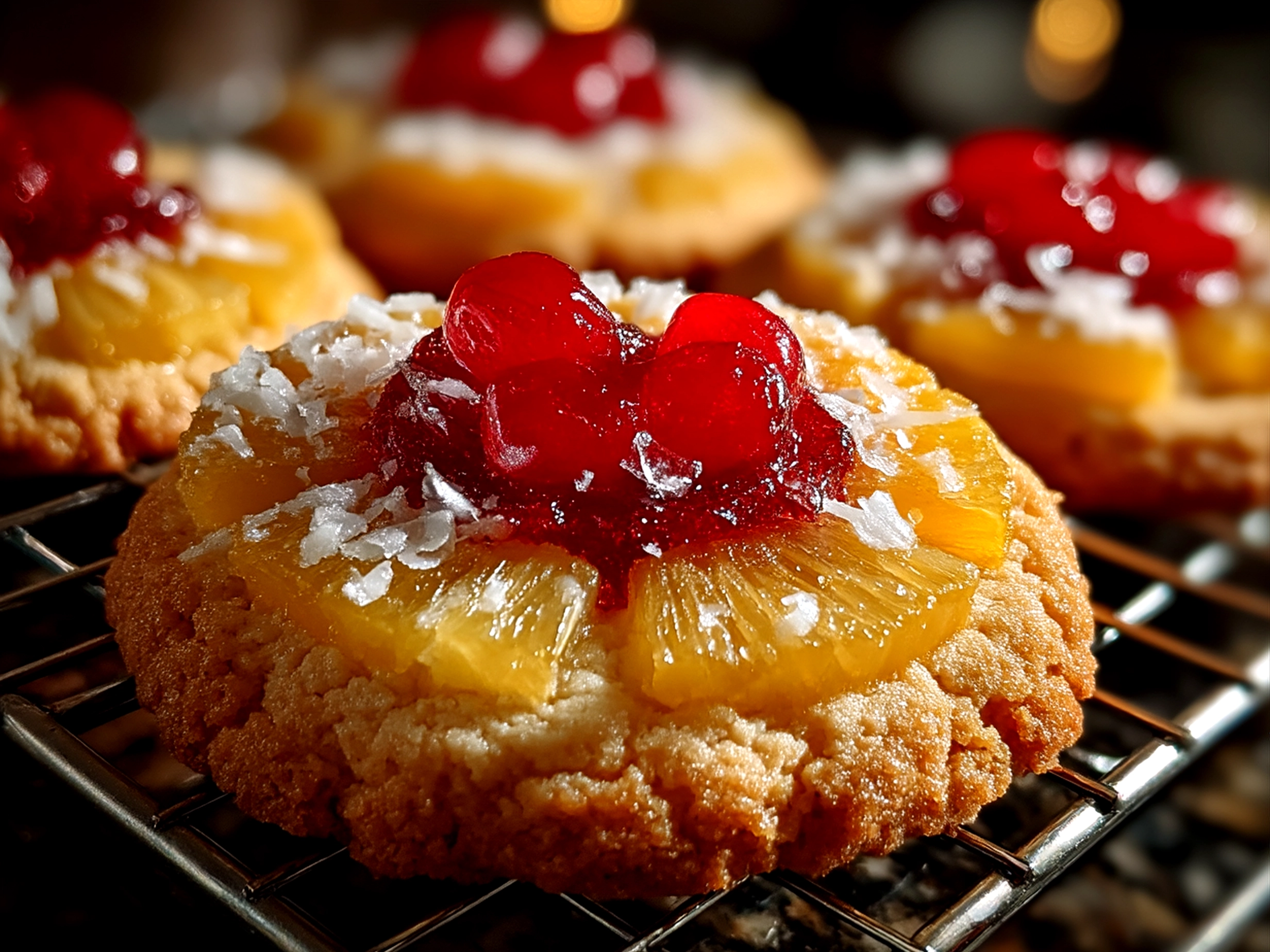 Serving Pineapple Upside Down Sugar Cookies on a platter