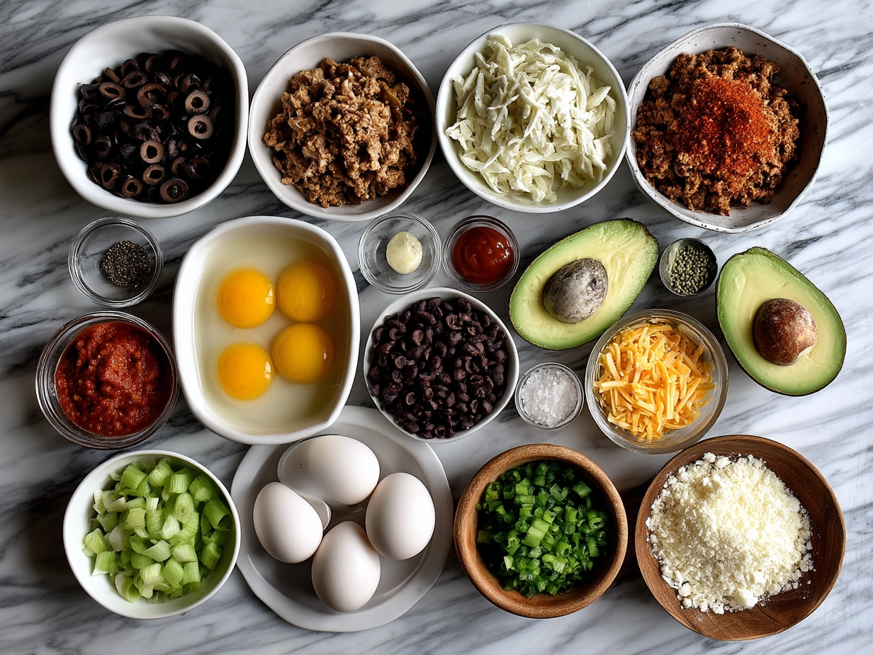 Ingredients for Ranch Taco Party Bowl arranged on table
