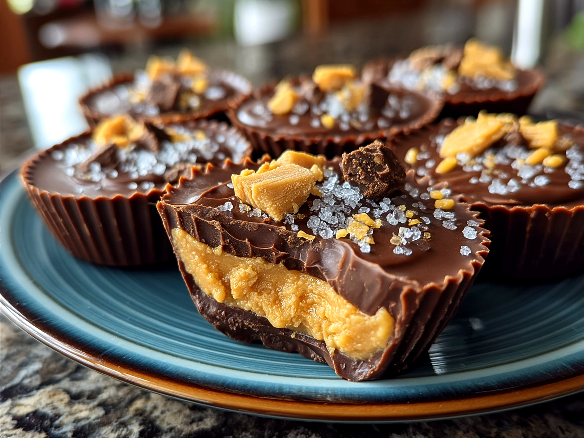 Homemade Reeses Peanut Butter Cups served on a plate with crushed peanuts