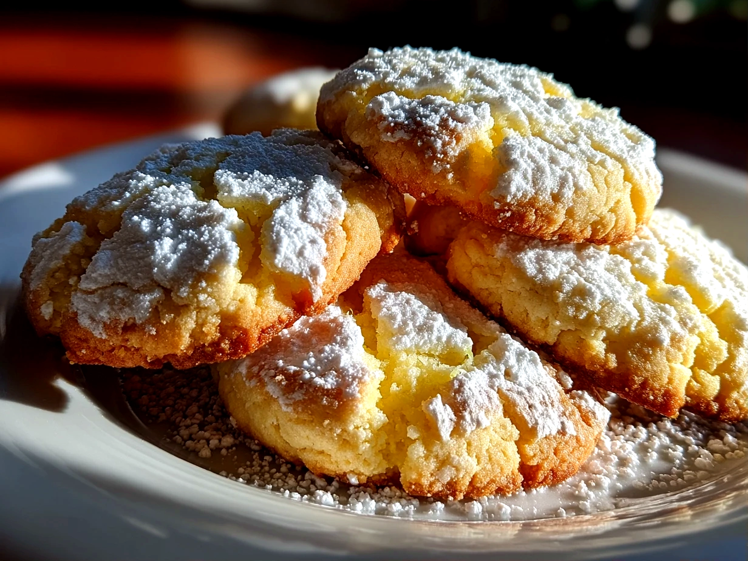 Slight angle close-up of finished comforting Limoncello Cookies served on a plate