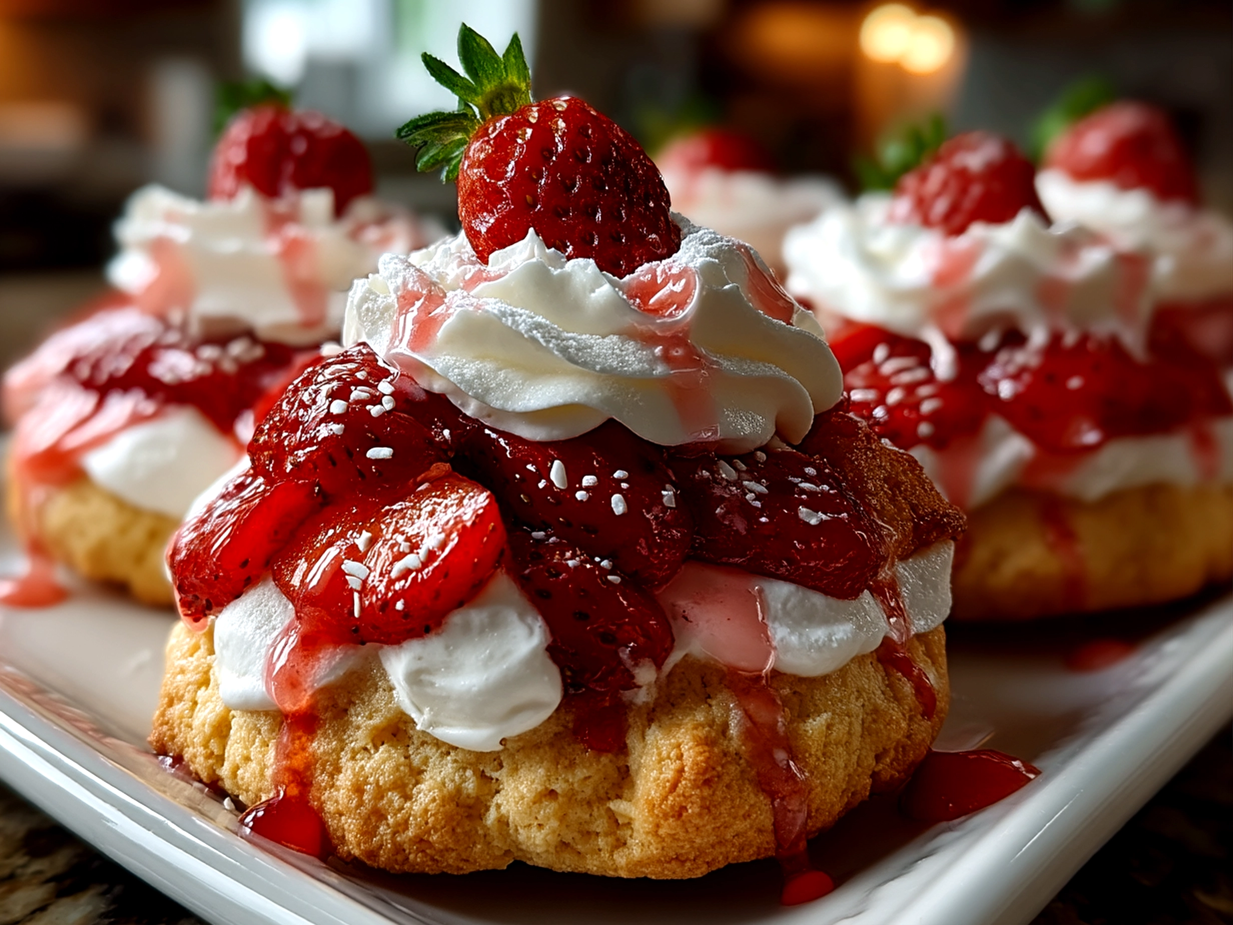 Slight angle close up of finished Strawberry Cool Whip Cookies