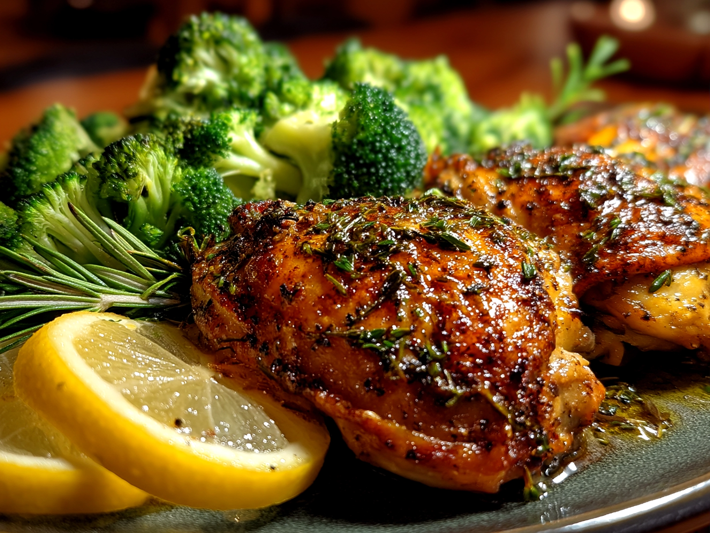 Close-up of finished Cowboy Butter Lemon Bowtie Chicken with Broccoli served on a plate