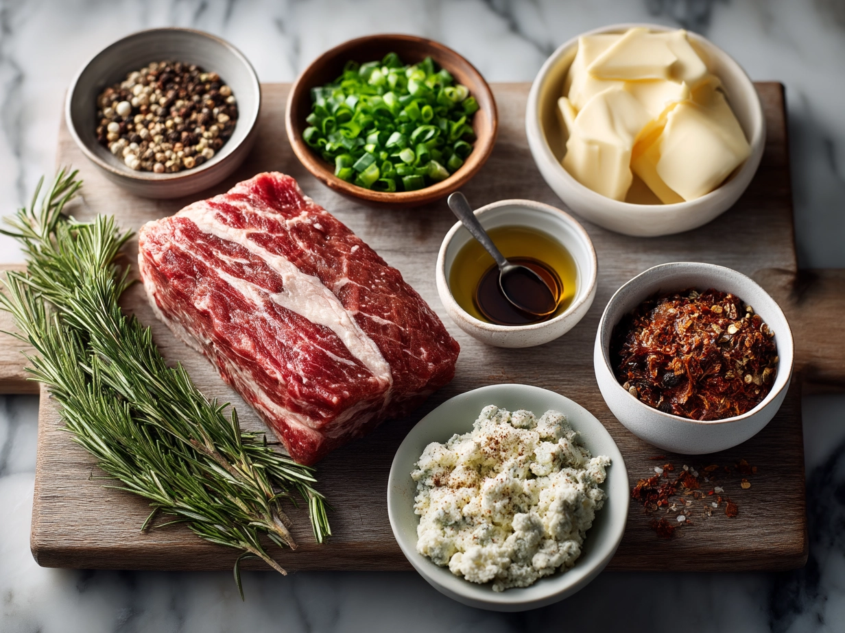 Ingredients for Slow Cooker Beef Brisket on a wooden board