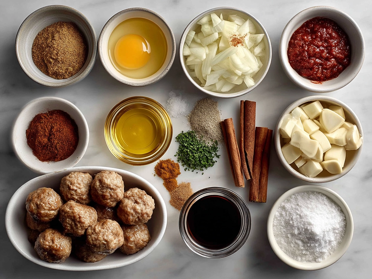 Ingredients for Slow Cooker Bourbon Apple Butter Meatballs