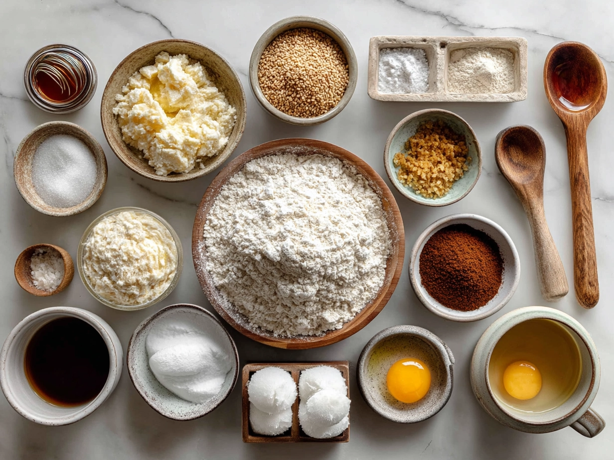 Ingredients for Sourdough Discard Apple Cider Donuts Bread arranged on a kitchen counter.
