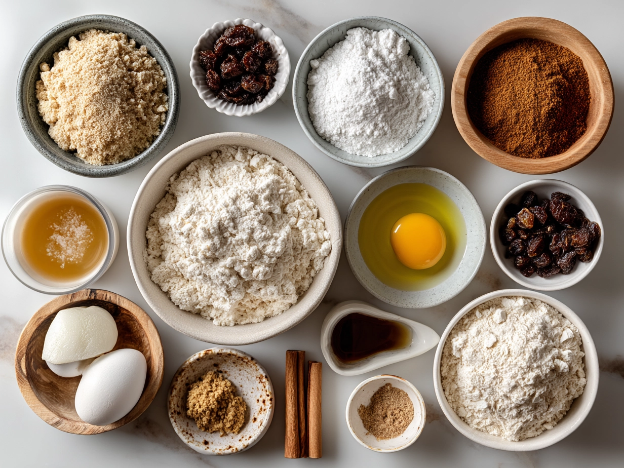 Ingredients for making Sourdough Discard Kolaches including flour, milk, eggs, and sourdough discard